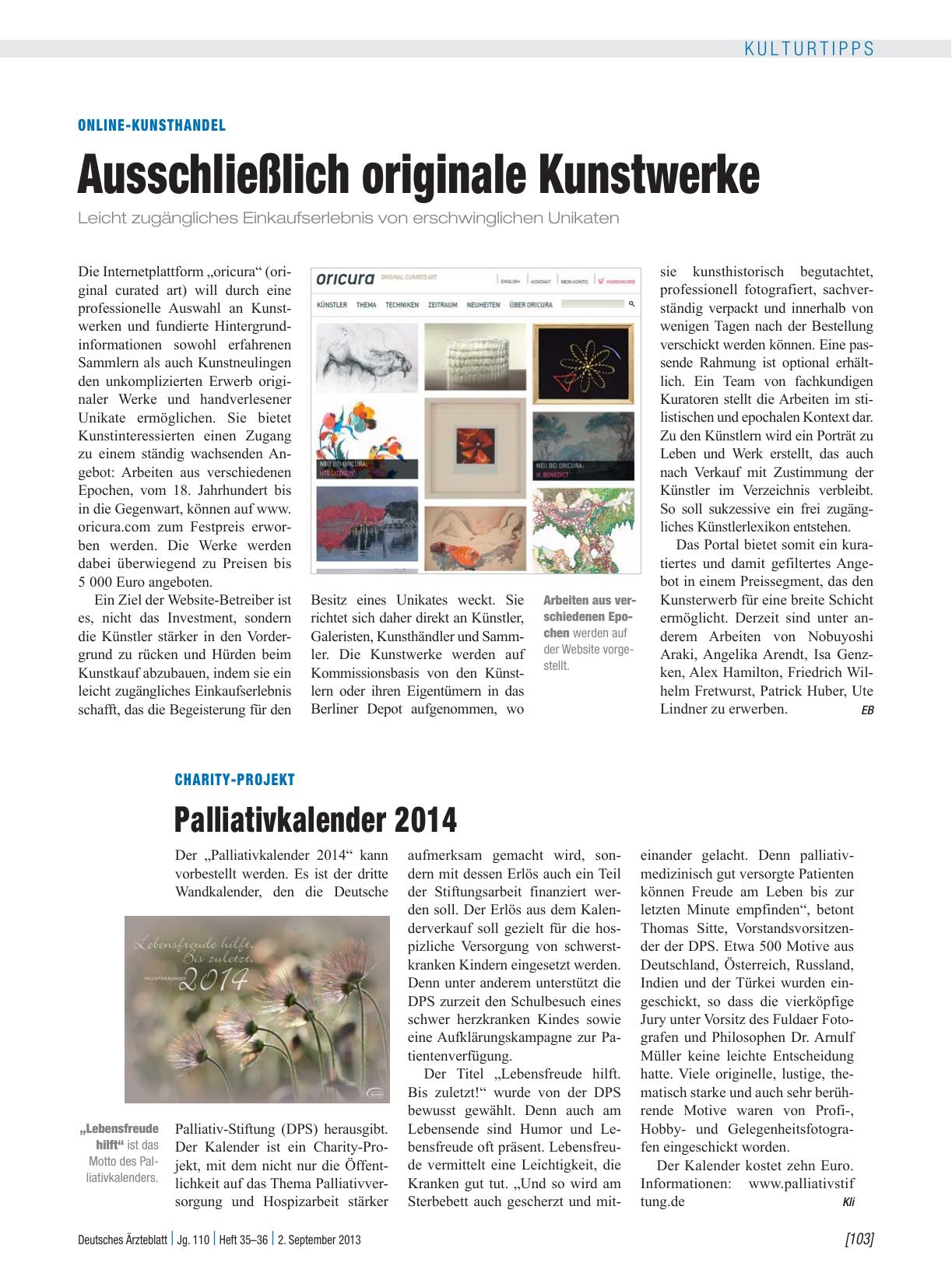 Vorschauseite 1: Charity-Projekt: Palliativkalender 2014
