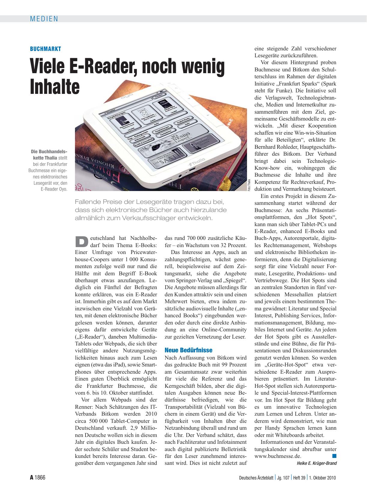 Vorschauseite 1: Buchmarkt: Viele E-Reader, noch wenig Inhalte