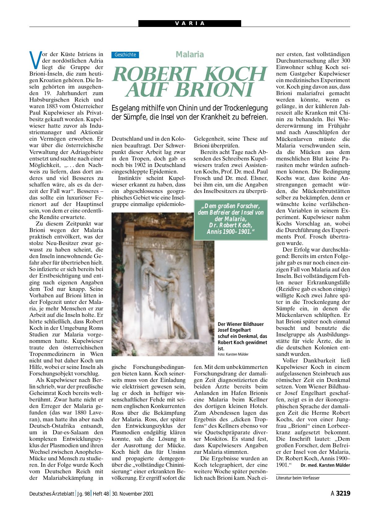 Vorschauseite 1: Malaria: Robert Koch auf Brioni