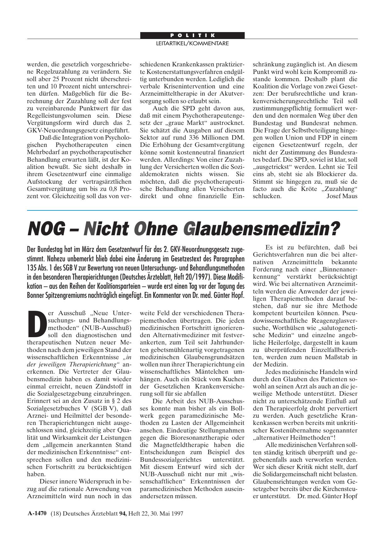 Vorschauseite 1: NOG - Nicht Ohne Glaubensmedizin?
