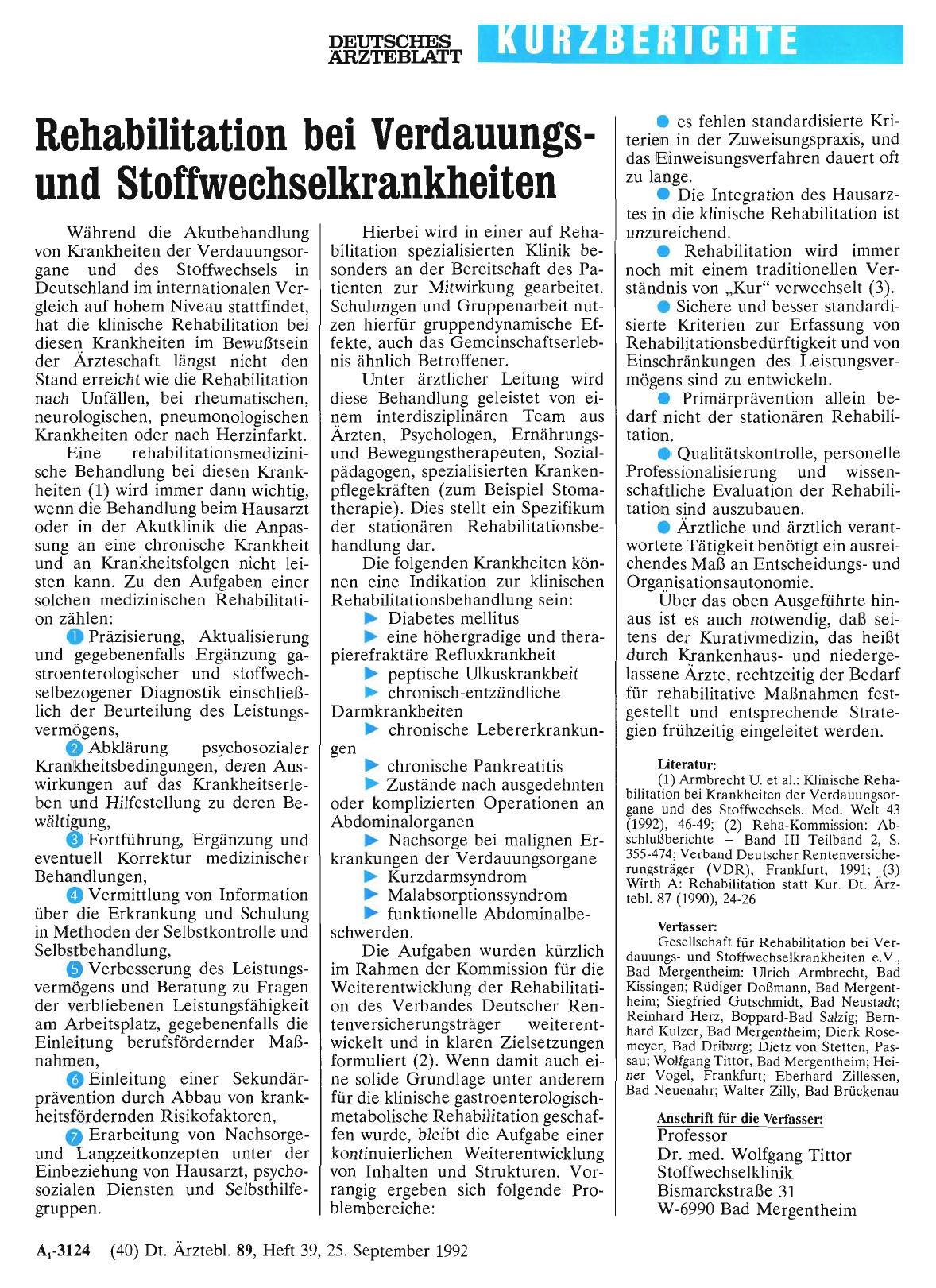 Vorschauseite 1: Rehabilitation bei Verdauungsund Stoffwechselkrankheiten
