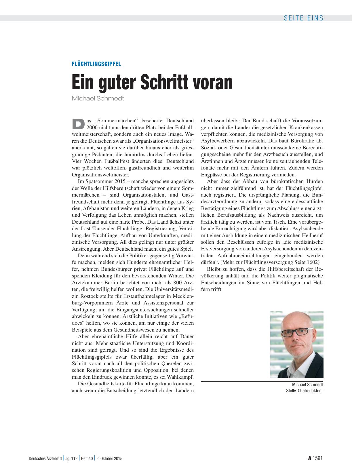 Vorschauseite 1: Flüchtlingsgipfel: Ein guter Schritt voran