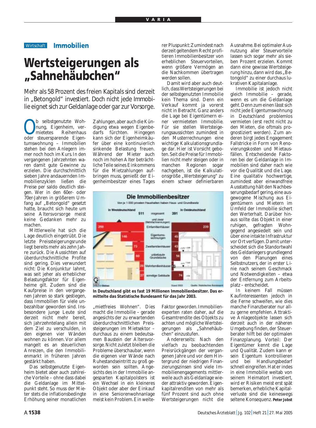 Vorschauseite 1: Immobilien: Wertsteigerungen als „Sahnehäubchen“