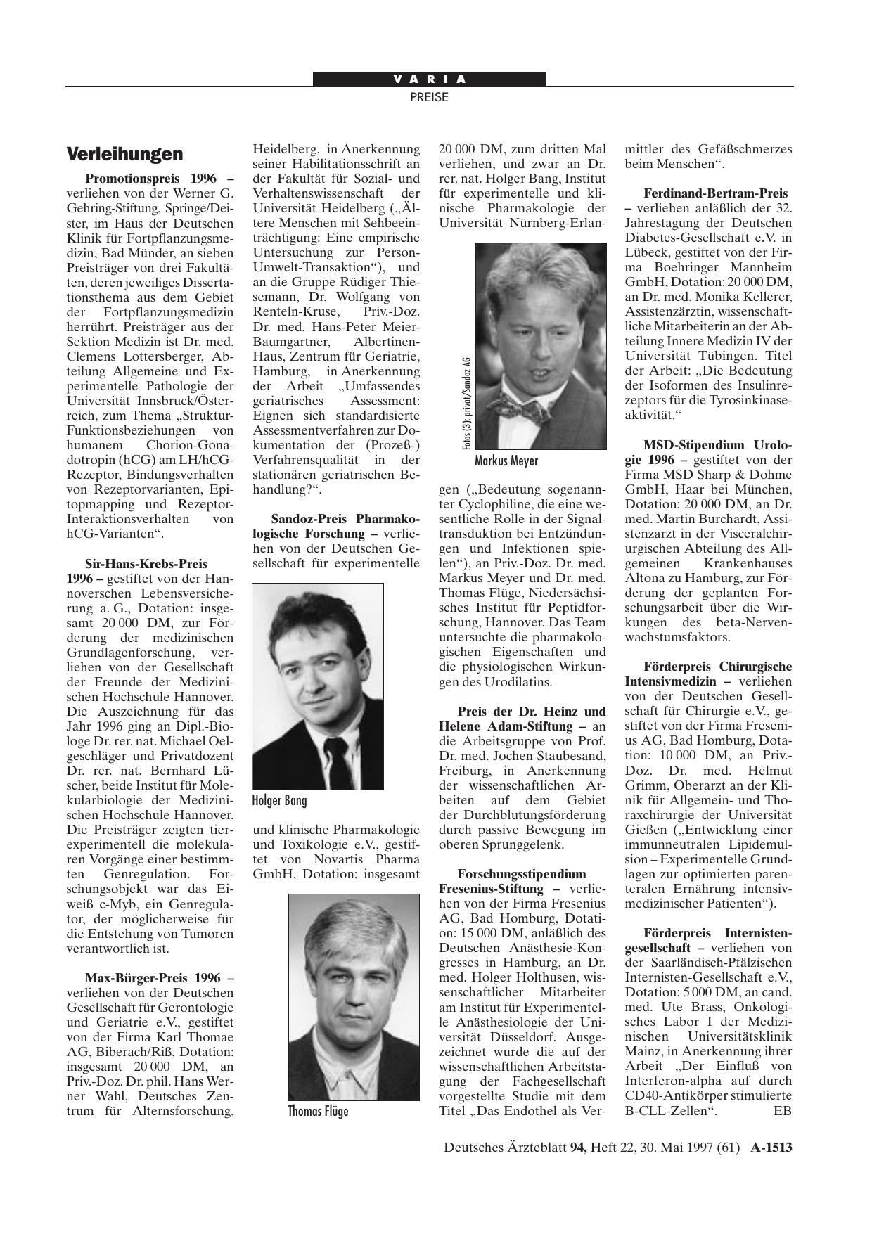 Vorschauseite 1: Verleihungen