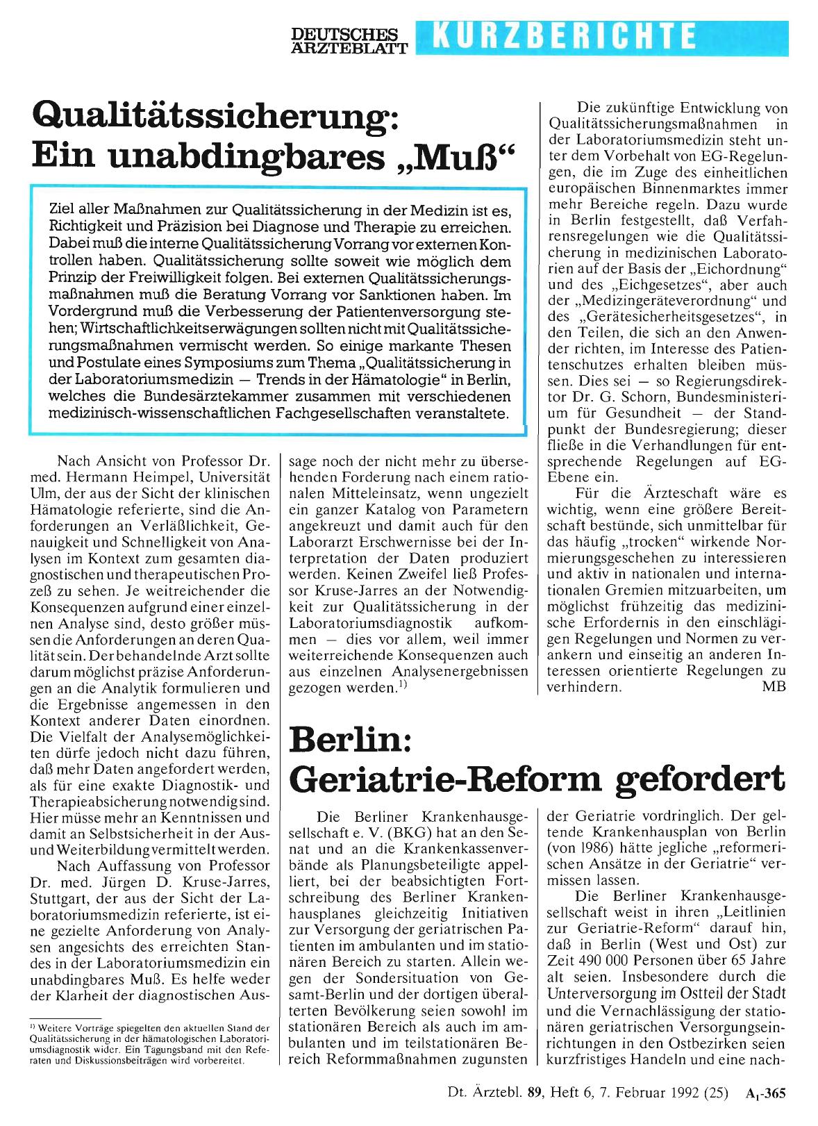 Vorschauseite 1: Berlin Geriatrie-Reform gefordert