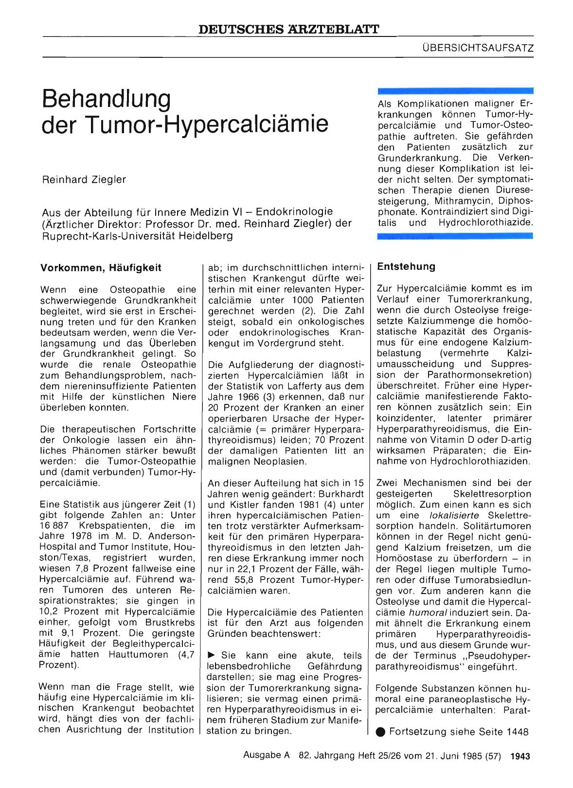 Vorschauseite 1: Behandlung der Tumor-Hypercalciämie