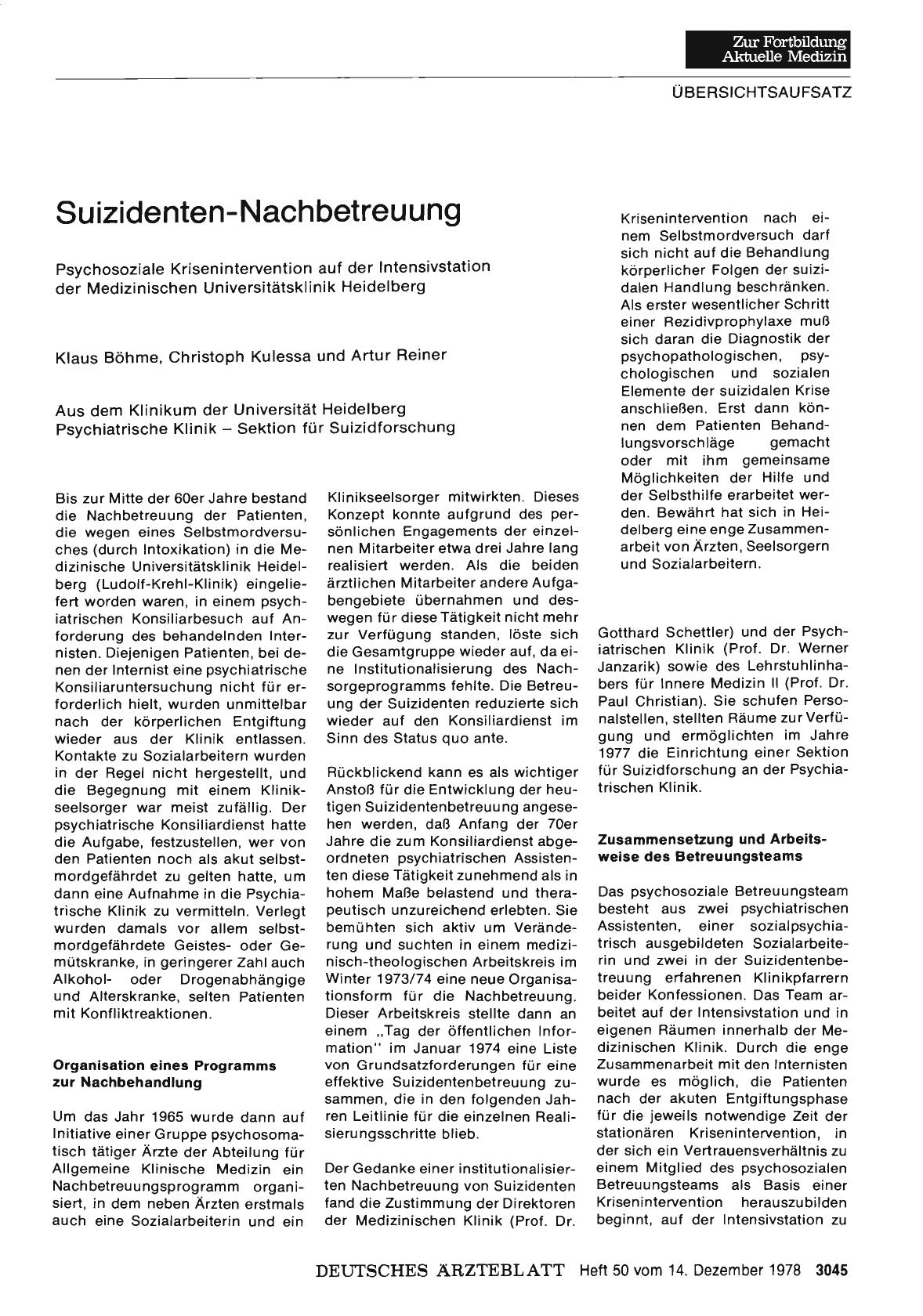 Vorschauseite 1: Suizidenten-Nachbetreuung: Psychosoziale Krisenintervention auf der Intensivstation der Medizinischen Universitätsklinik Heidelberg