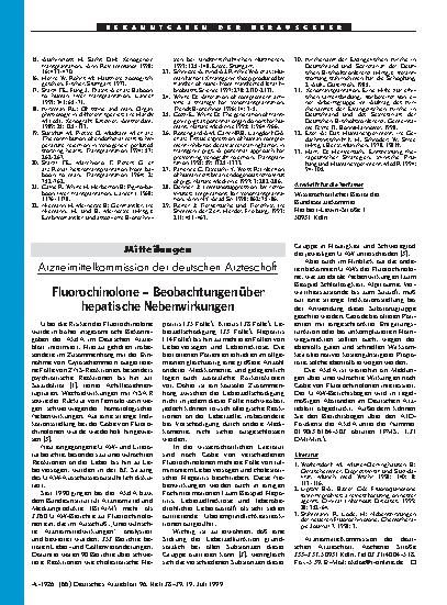 Vorschauseite 1: Arzneimittelkommission der deutschen Ärzteschaft: Fluorochinolone - Beobachtungen über hepatische Nebenwirkungen