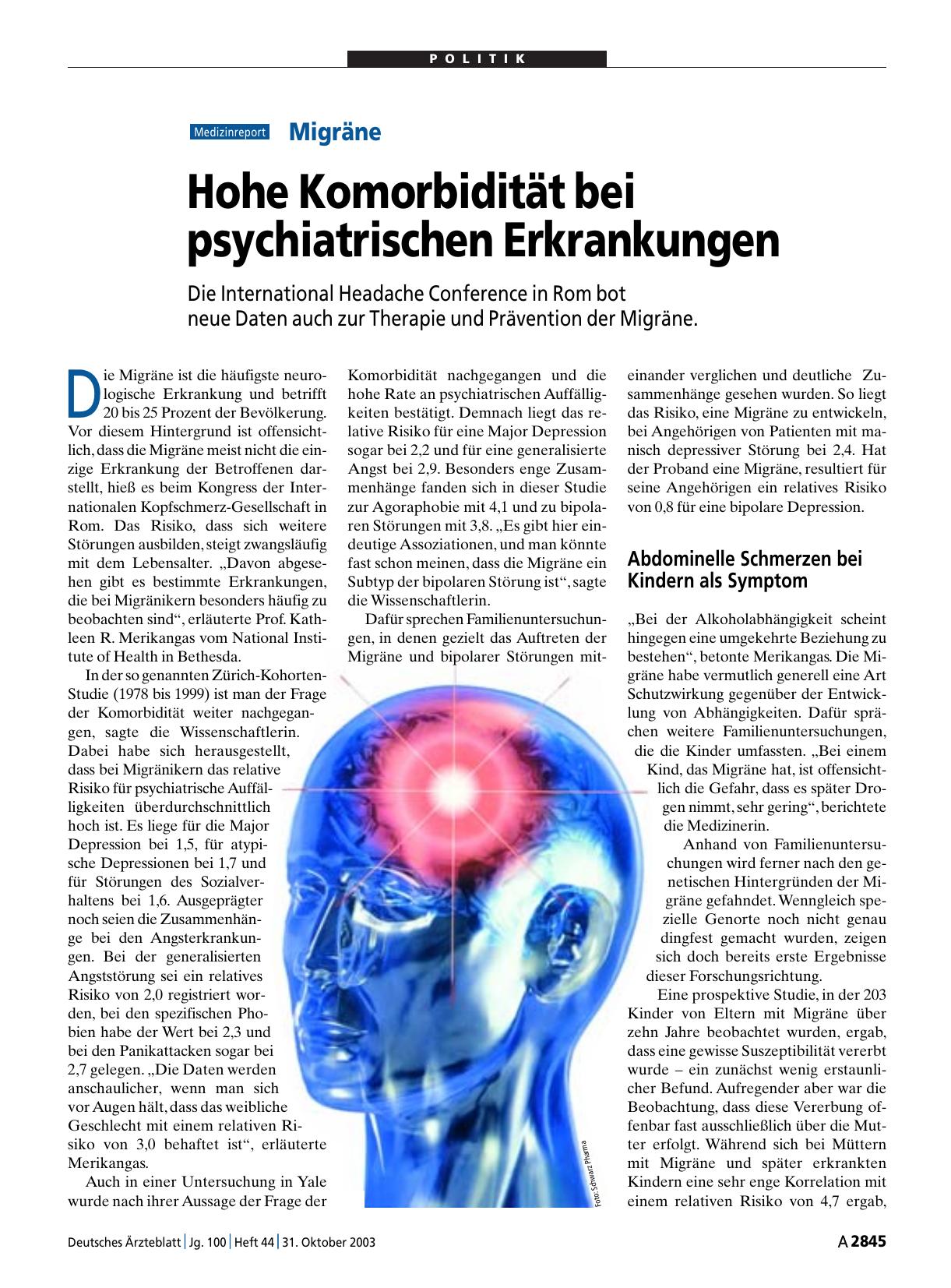 Vorschauseite 1: Migräne: Hohe Komorbidität bei psychiatrischen Erkrankungen