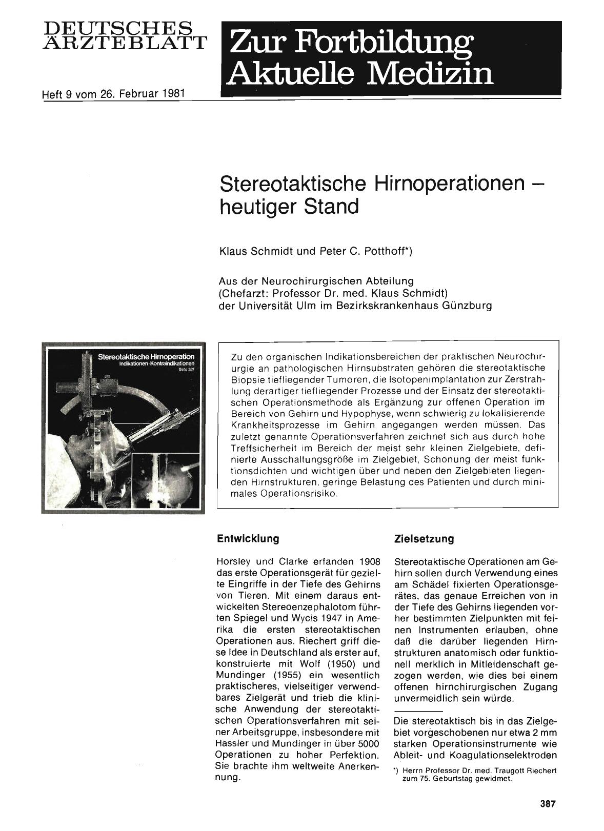 Vorschauseite 1: Stereotaktische Hirnoperationen — heutiger Stand