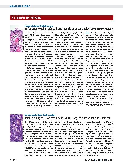 Vorschauseite 1: Diffuses großzelliges B-Zell-Lymphom: Intensivierung der Chemotherapie im R-CHOP-Regime ohne Vorteil fürs Überleben