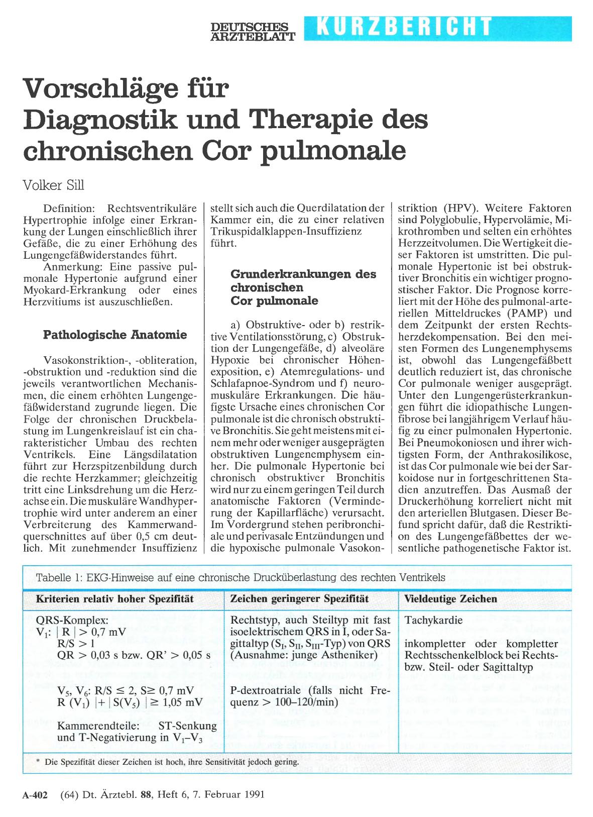 Vorschauseite 1: Vorschläge für Diagnostik und Therapie des chronischen Cor pulmonale