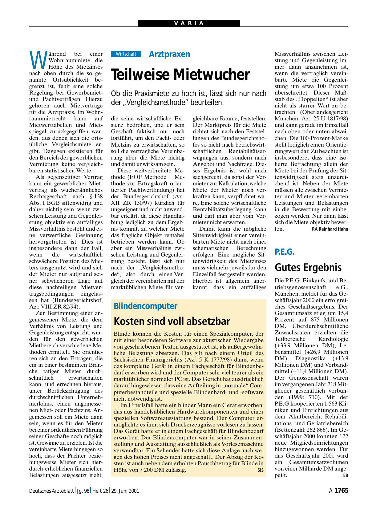 Vorschauseite 1: Blindencomputer: Kosten sind voll absetzbar