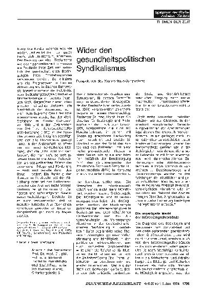 Vorschauseite 1: Wider den gesundheitspolitischen Syndikalismus