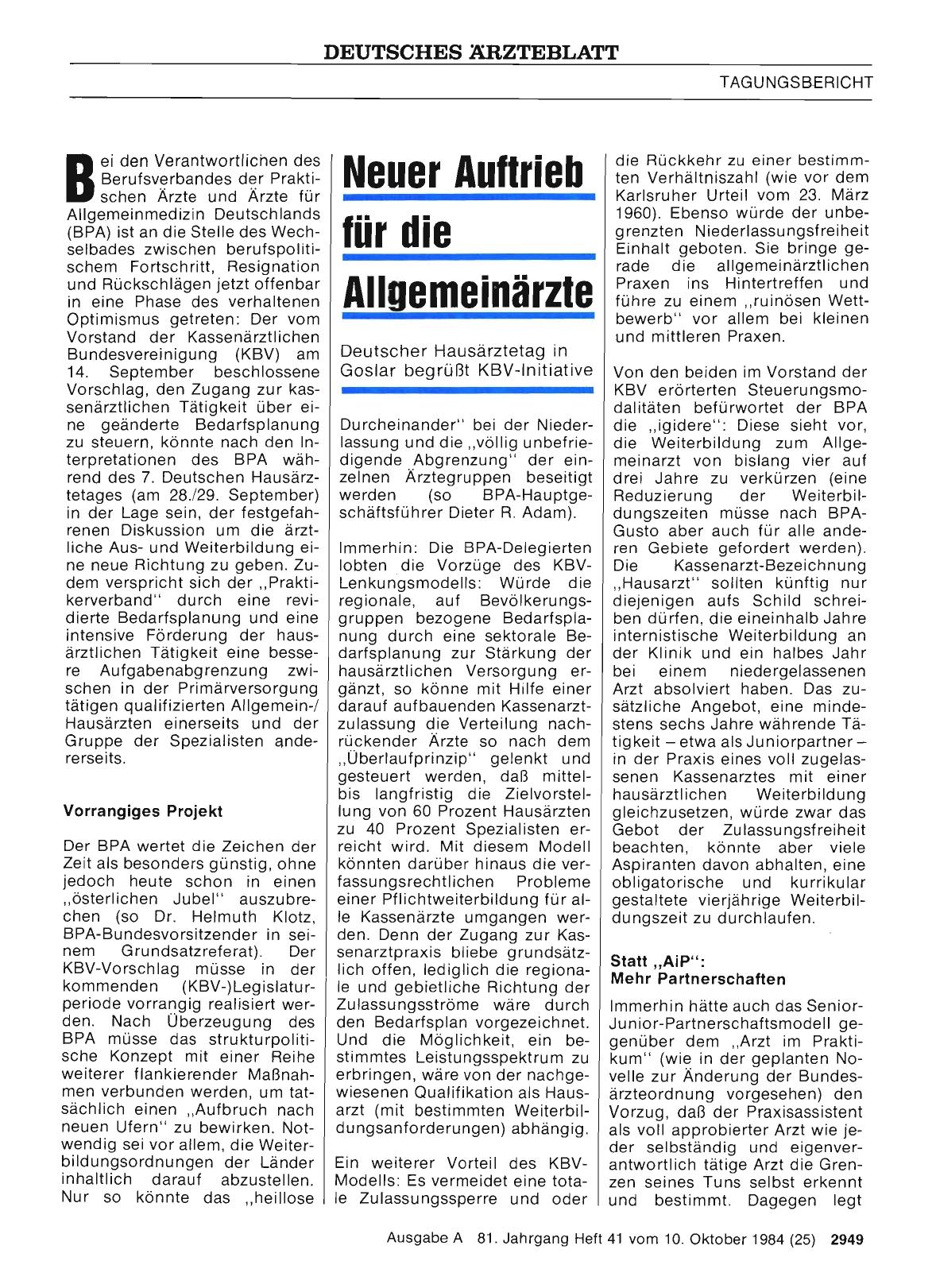 Vorschauseite 1: Neuer Auftrieb für die Allgemeinärzte: Deutscher Hausärztetag in Goslar begrüßt KBV-Initiative
