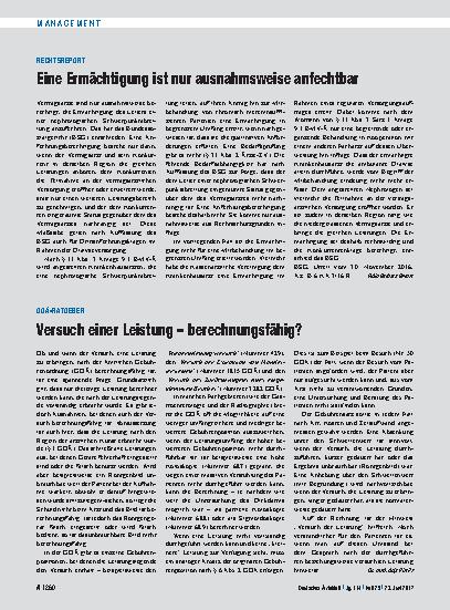 Vorschauseite 1: Rechtsreport: Eine Ermächtigung ist nur ausnahmsweise anfechtbar
