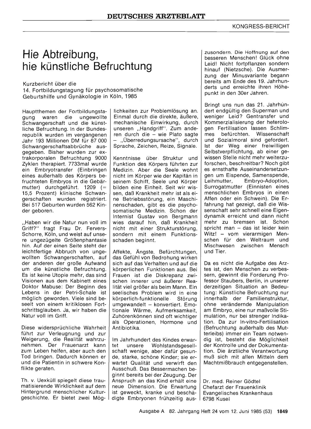 Vorschauseite 1: Hie Abtreibung, hie künstliche Befruchtung