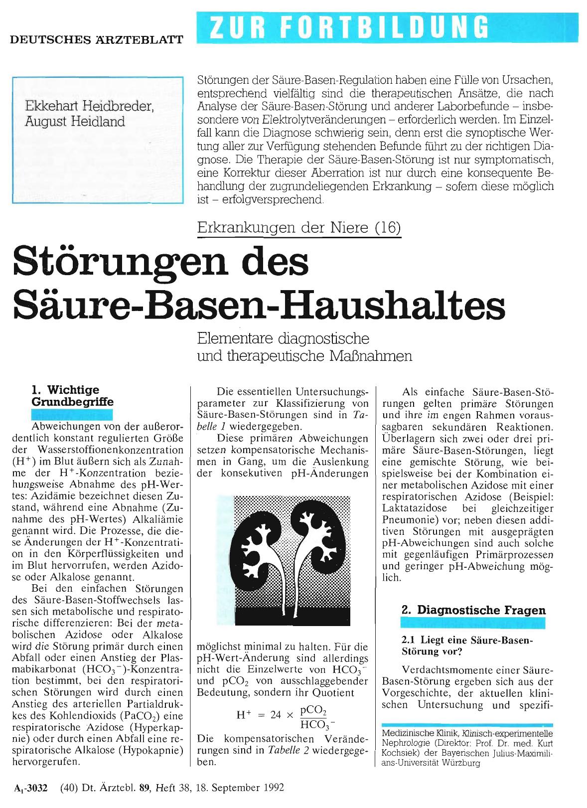 Vorschauseite 1: Erkrankungen der Niere (16): Störungen des Säure-Basen-Haushaltes