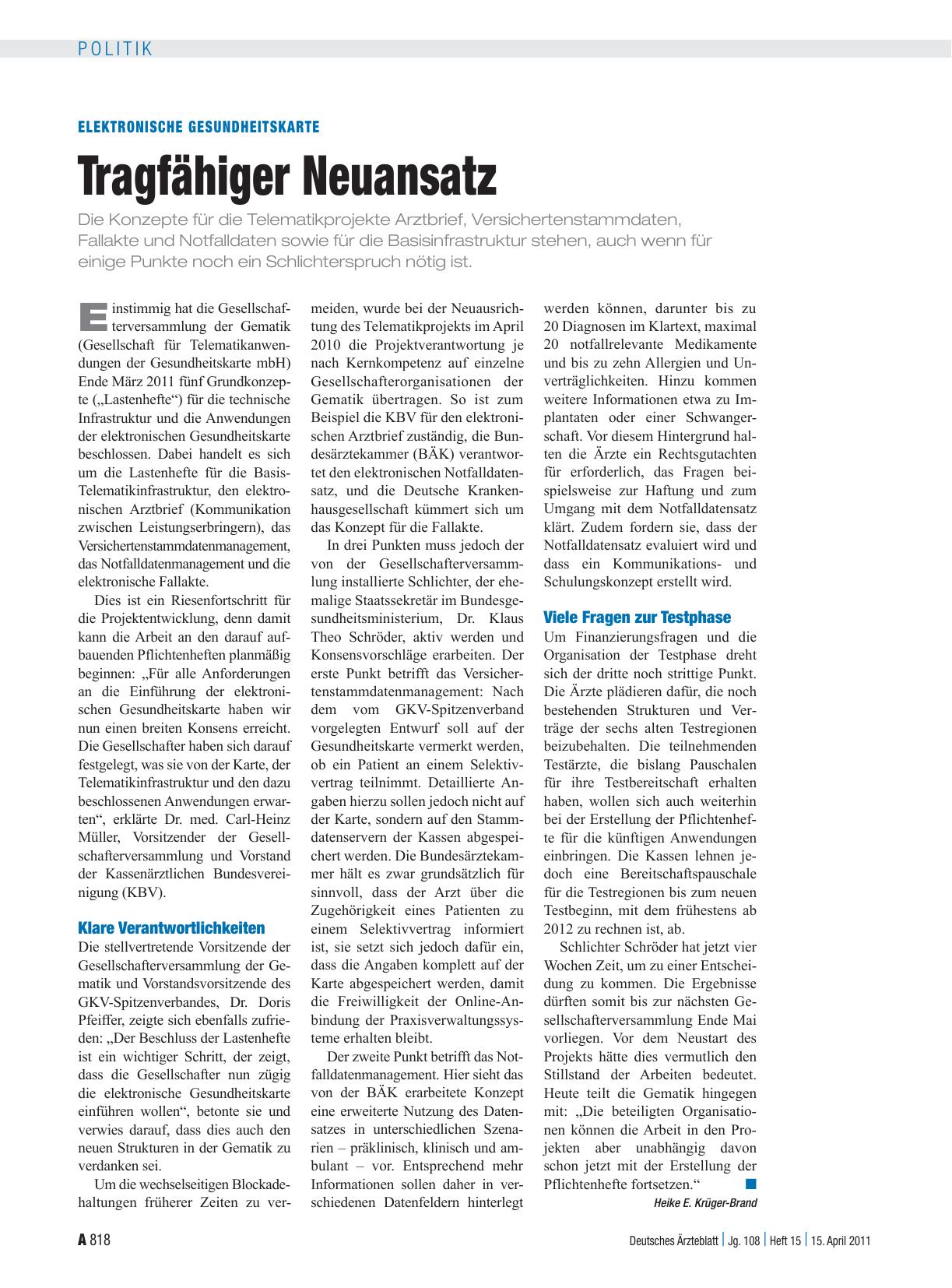 Vorschauseite 1: Elektronische Gesundheitskarte: Tragfähiger Neuansatz