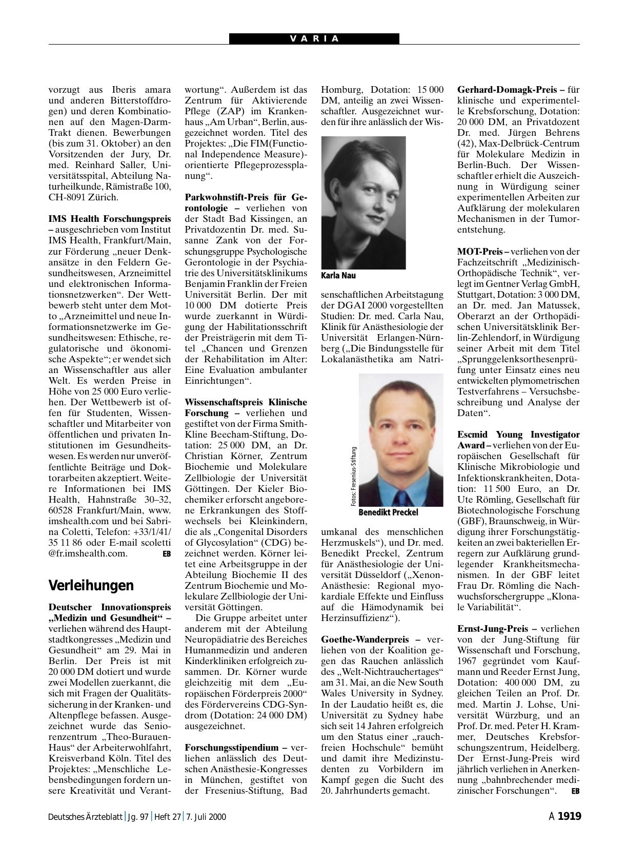 Vorschauseite 1: Verleihungen