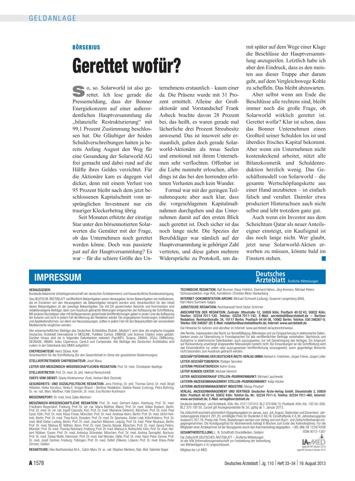 Vorschauseite 1: Börsebius: Gerettet wofür?
