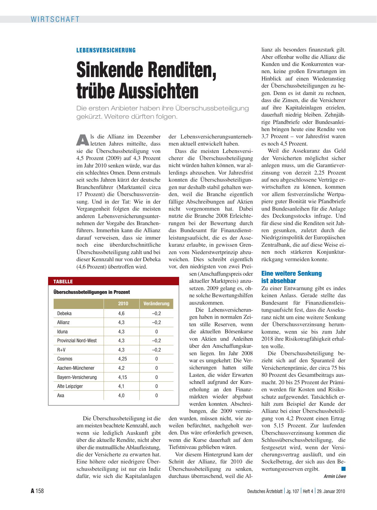 Vorschauseite 1: Lebensversicherung, Sinkende Renditen, trübe Aussichten