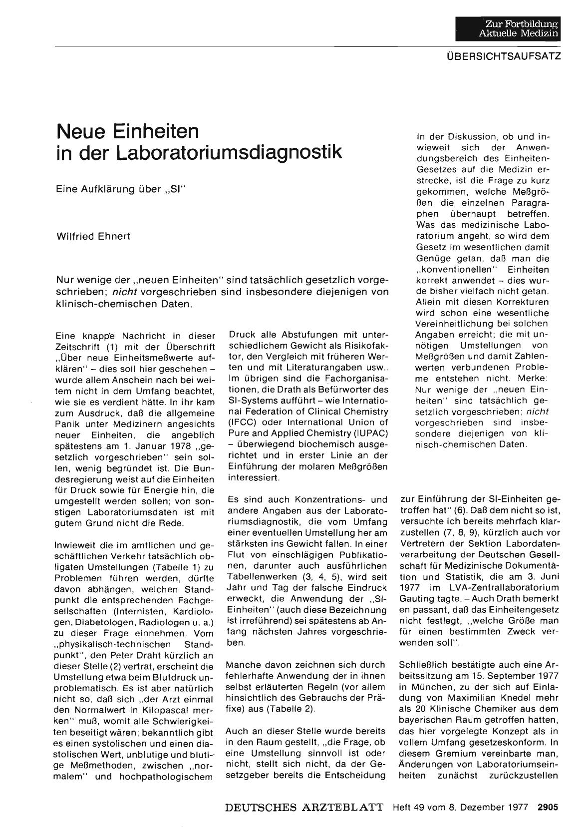 Vorschauseite 1: Neue Einheiten in der Laboratoriumsdiagnostik Eine Aufklärung über „Sl“