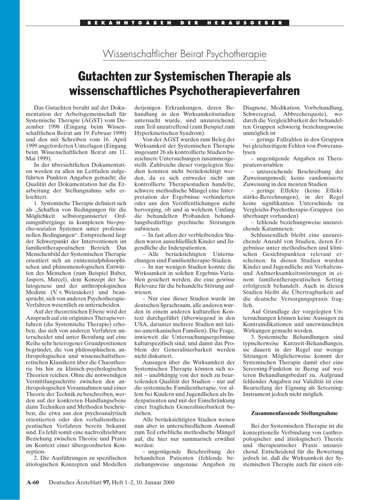 Vorschauseite 1: Wissenschaftlicher Beirat Psychotherapie: Gutachten zur Systemischen Therapie als wissenschaftliches Psychotherapieverfahren