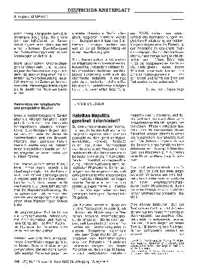 Vorschauseite 1: Halothan-Hepatitis genetisch determiniert?