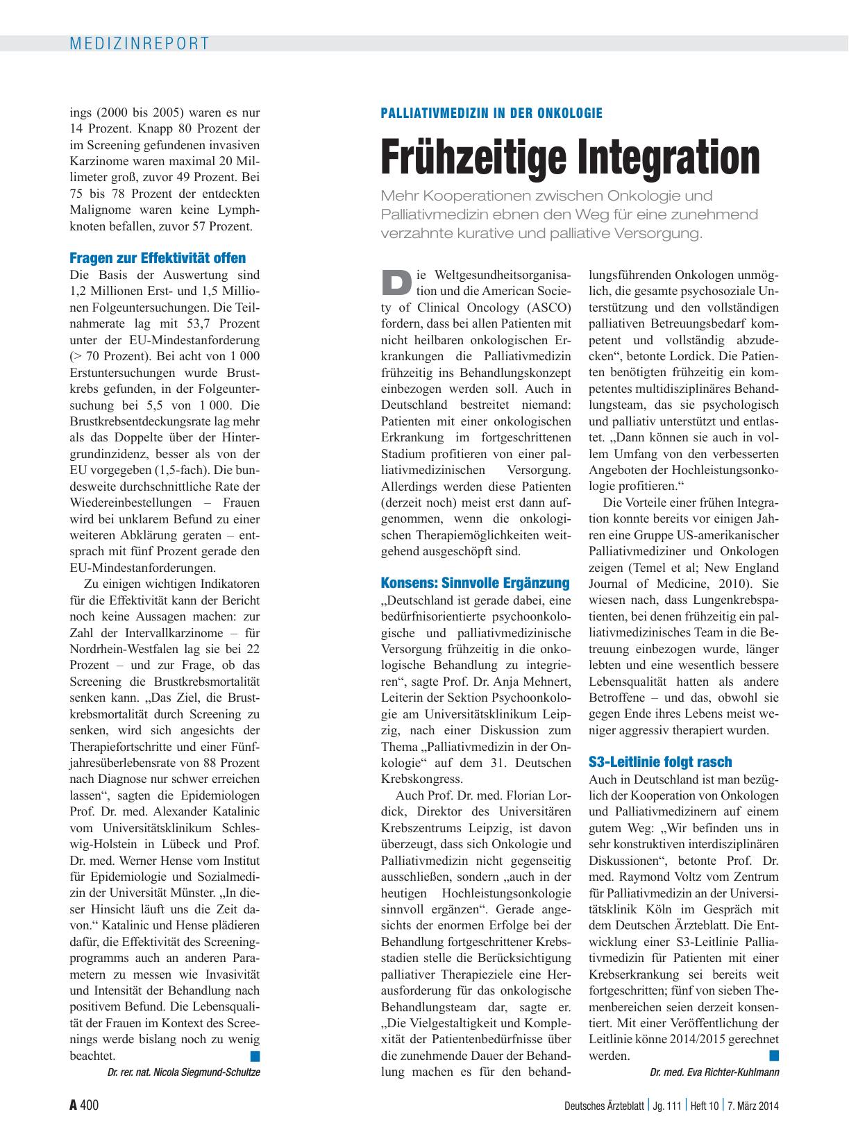 Vorschauseite 1: Palliativmedizin in der Onkologie: Frühzeitige Integration