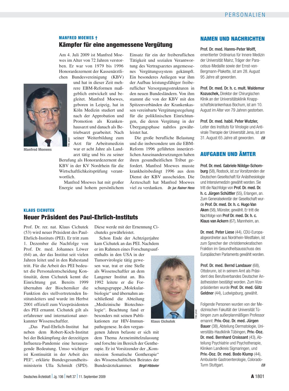 Vorschauseite 1: Klaus Cichutek: Neuer Präsident des Paul-Ehrlich-Instituts