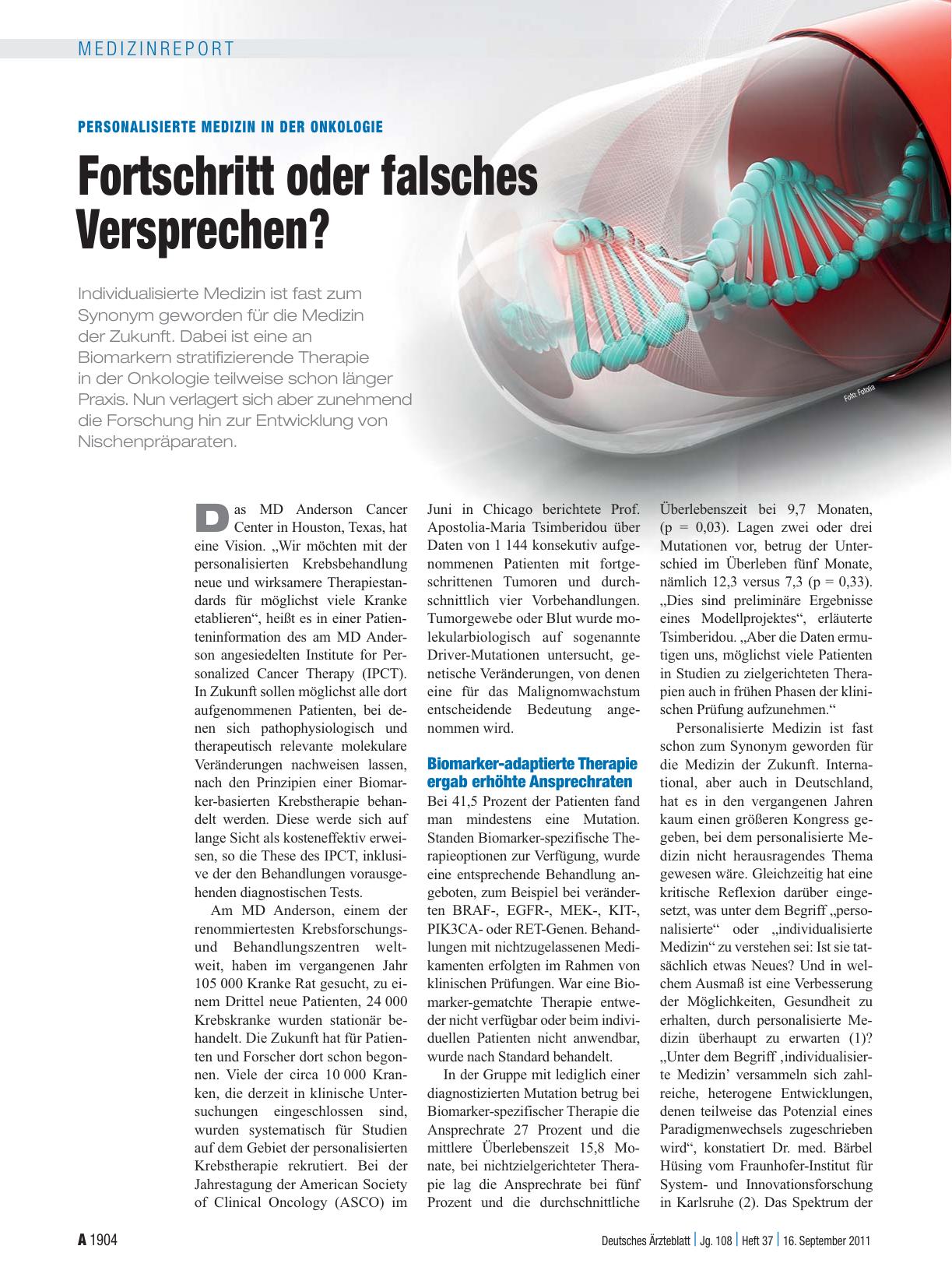 Vorschauseite 1: Personalisierte Medizin in der Onkologie: Fortschritt oder falsches Versprechen?