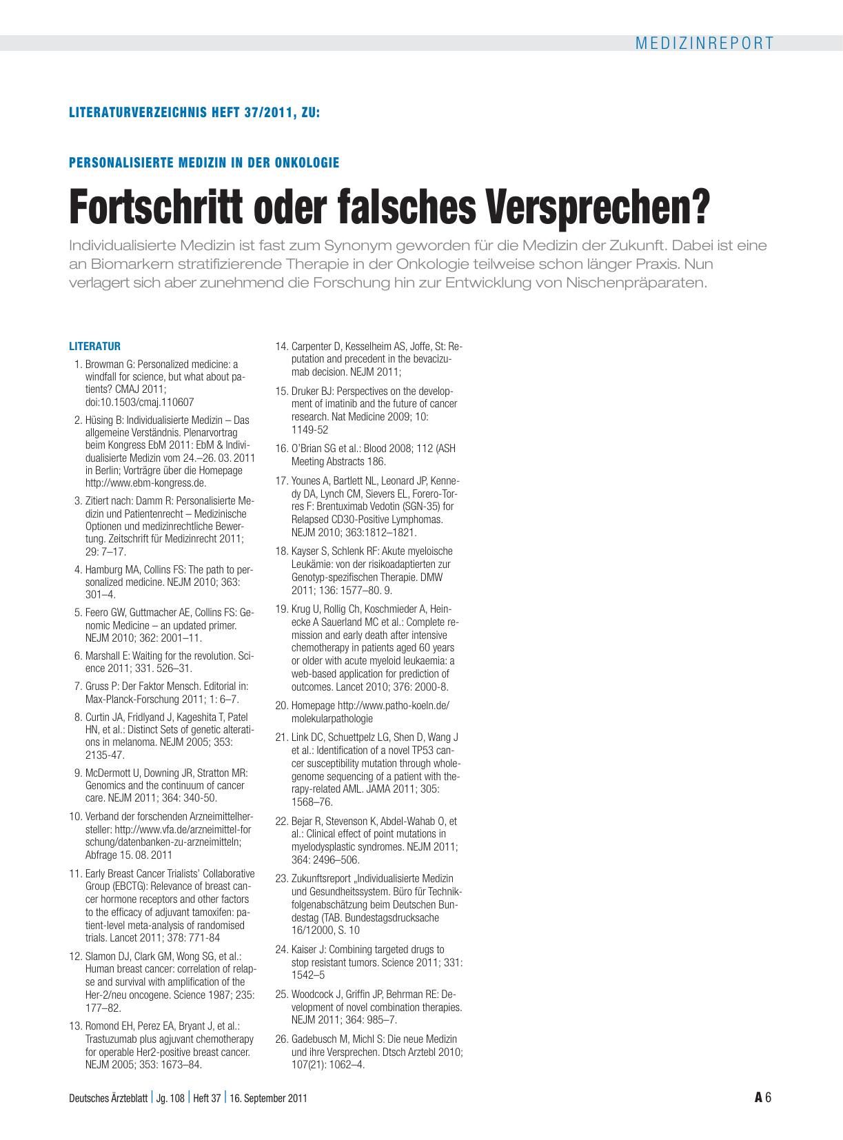 Vorschauseite 6: Personalisierte Medizin in der Onkologie: Fortschritt oder falsches Versprechen?