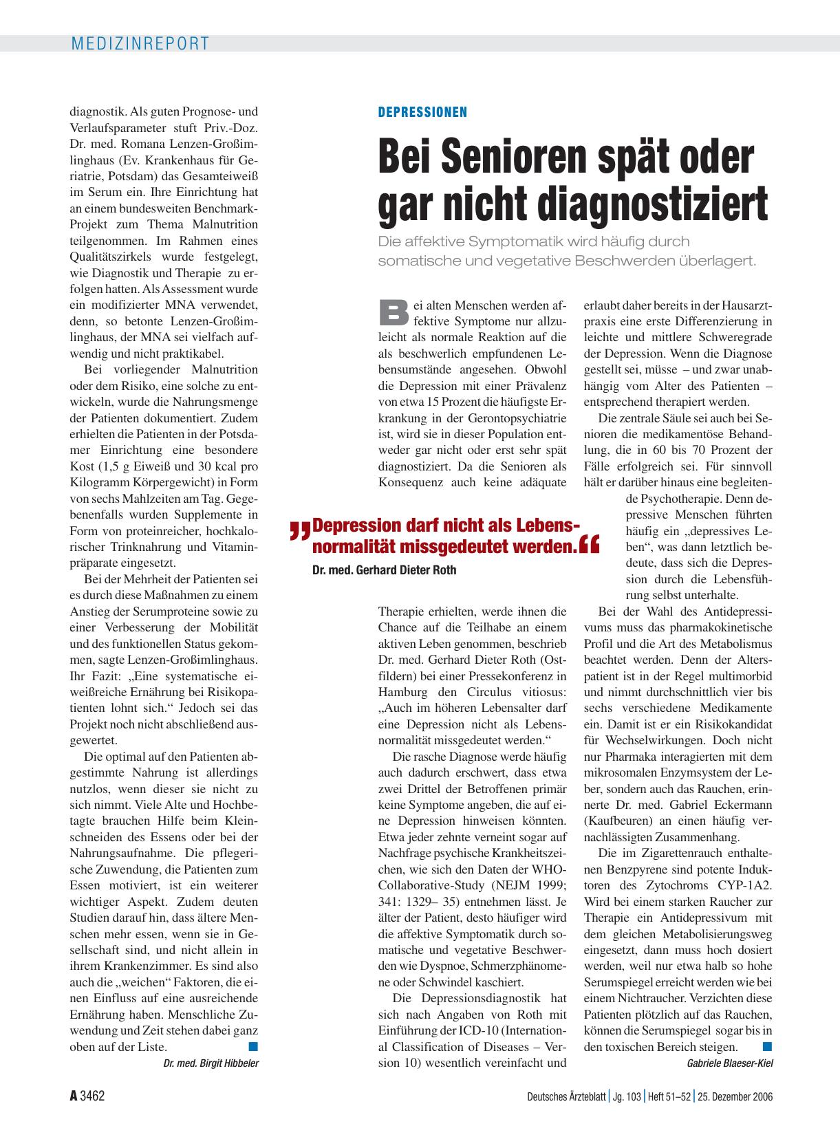 Vorschauseite 1: Depressionen: Bei Senioren spät oder gar nicht diagnostiziert
