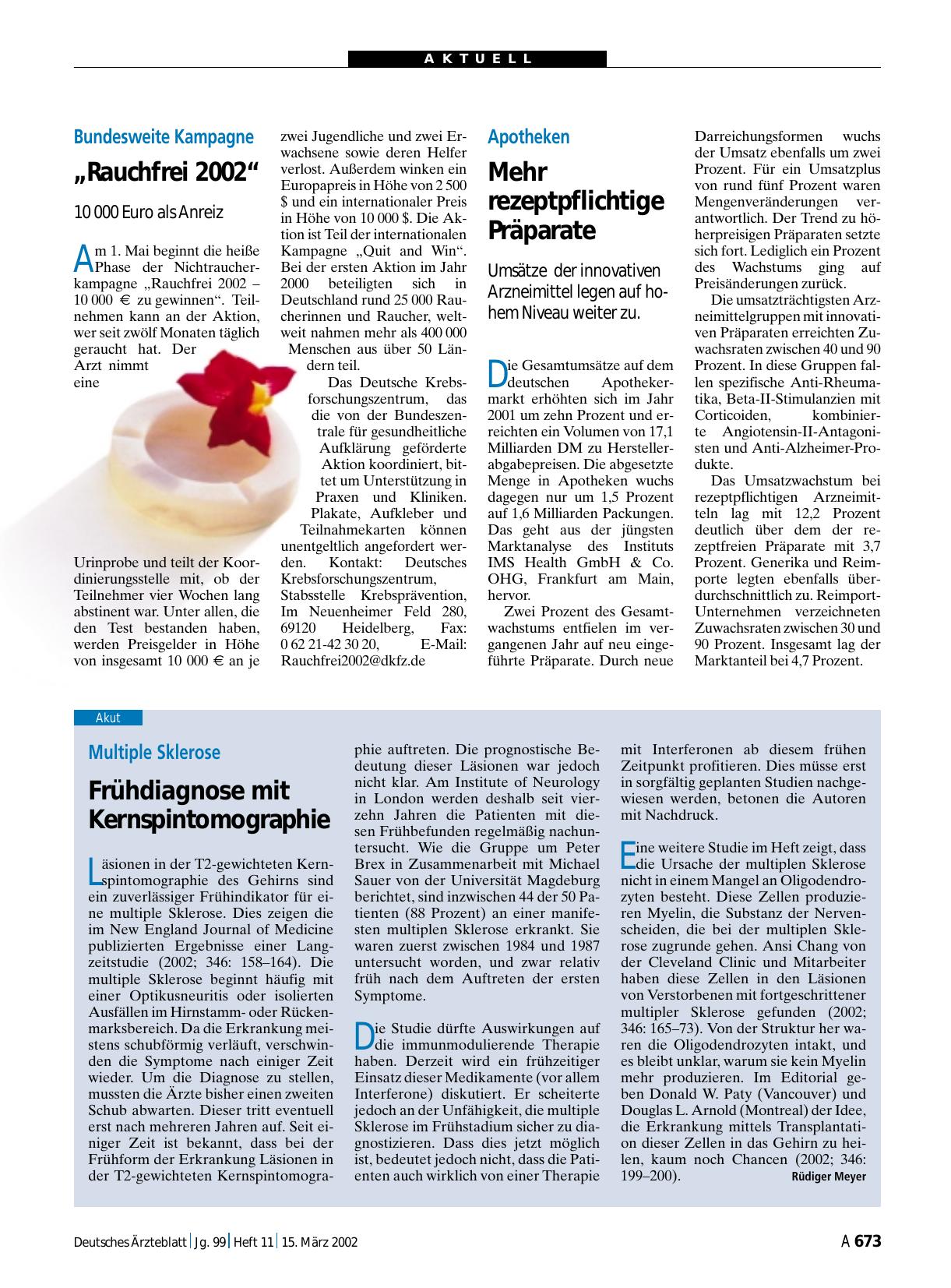 Vorschauseite 1: Bundesweite Kampagne: „Rauchfrei 2002“