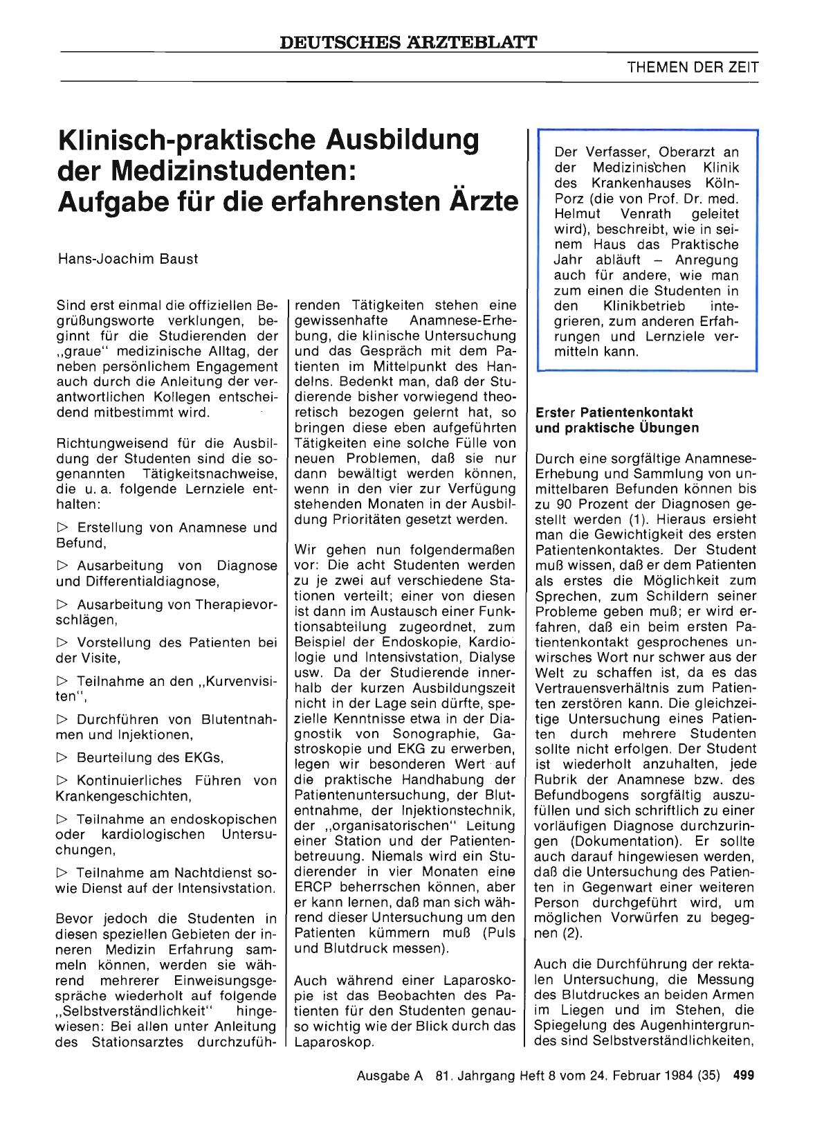 Vorschauseite 1: Klinisch-praktische Ausbildung der Medizinstudenten: Aufgabe für die erfahrensten Ärzte