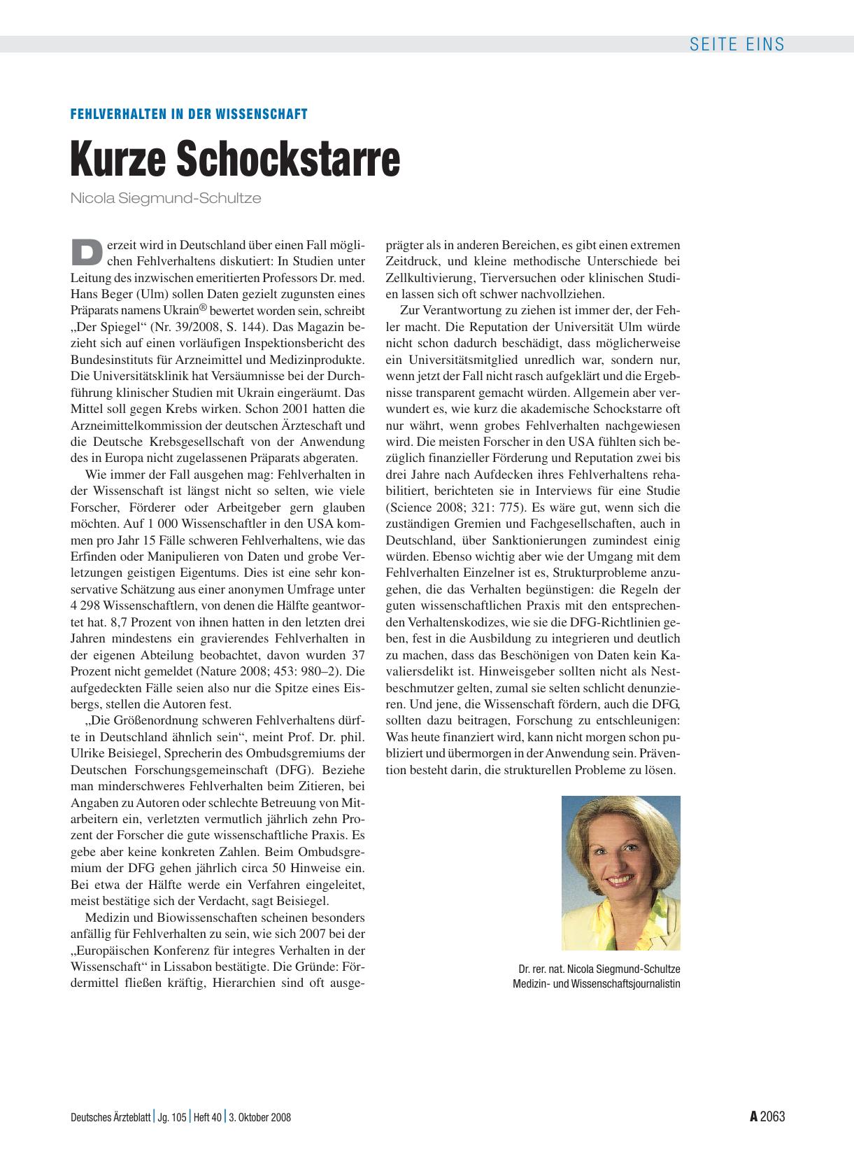 Vorschauseite 1: Fehlverhalten in der Wissenschaft: Kurze Schockstarre