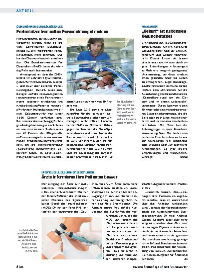 Vorschauseite 1: Prävention: „Geburt“ ist nationales Gesundheitsziel