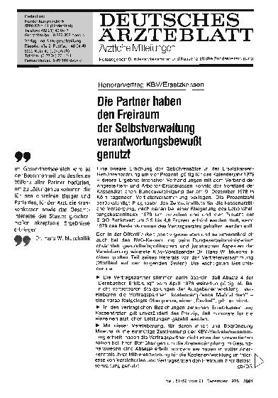 Vorschauseite 1: Honorarvertrag KBV /Ersatzkassen: Die Partner haben den Freiraum der Selbstverwaltung verantwortungsbewußt genutzt