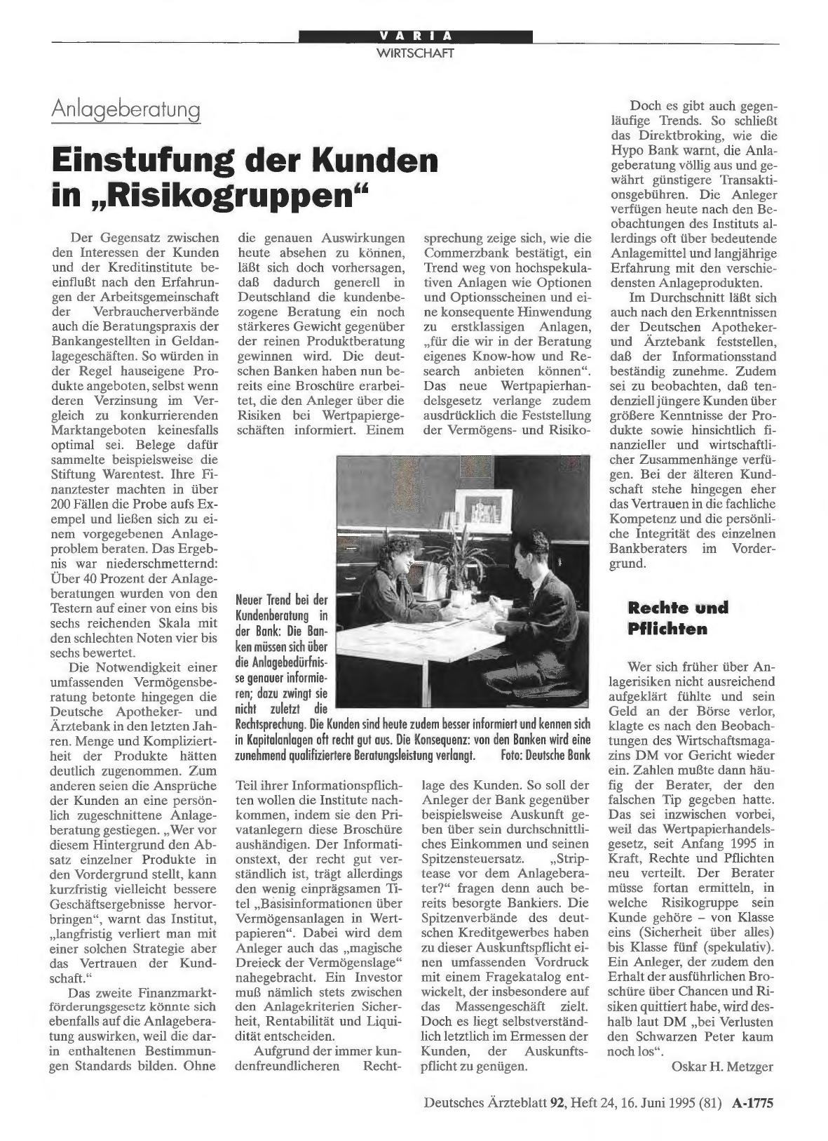 Vorschauseite 1: Anlageberatung: Einstufung der Kunden in „Risikogruppen“