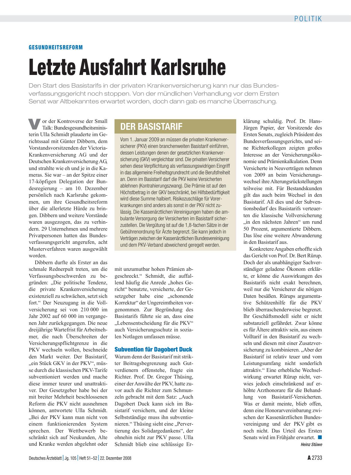 Vorschauseite 1: Gesundheitsreform: Letzte Ausfahrt Karlsruhe