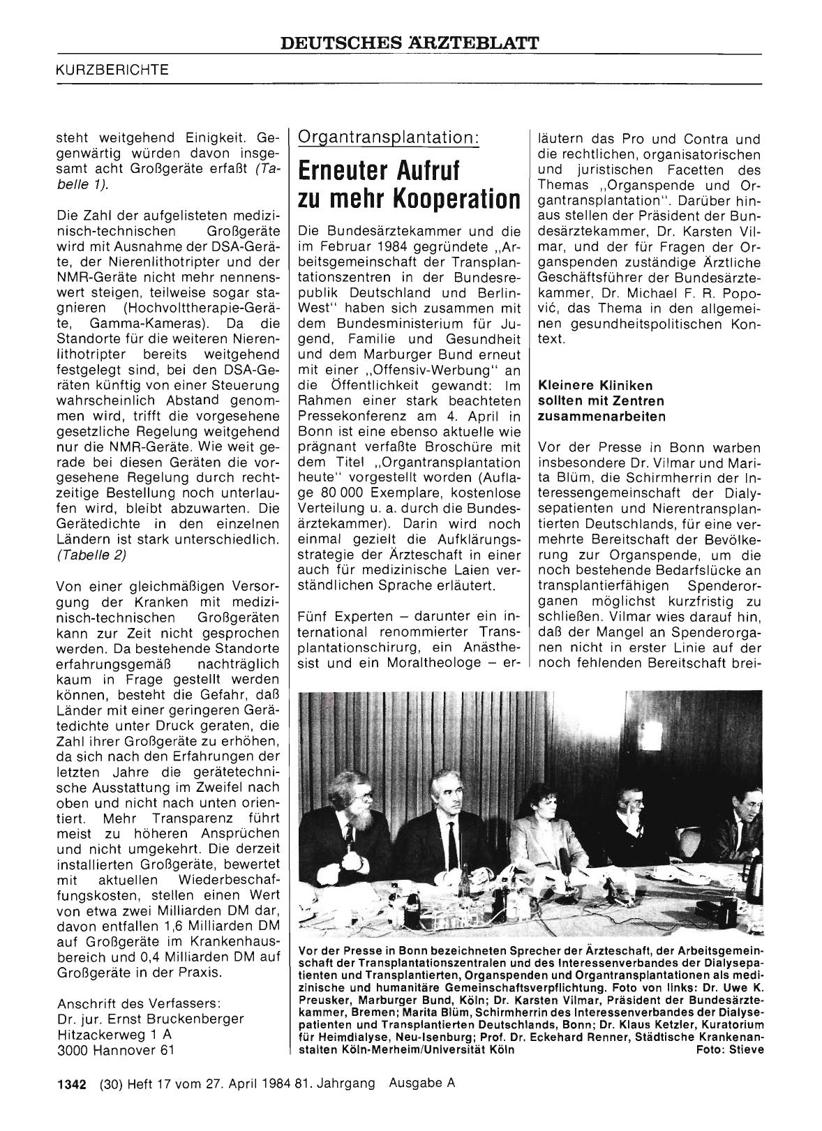 Vorschauseite 1: Organtransplantation: Erneuter Aufruf zu mehr Kooperation