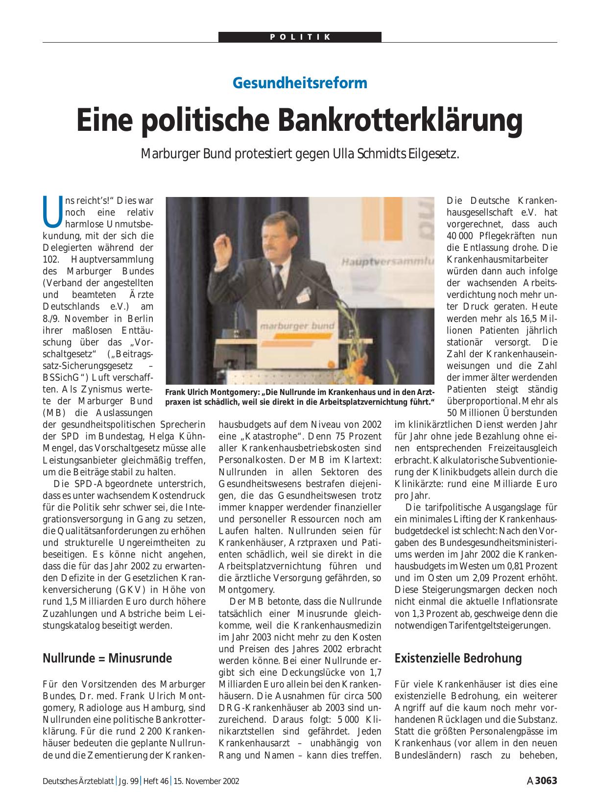 Vorschauseite 1: Gesundheitsreform: Eine politische Bankrotterklärung