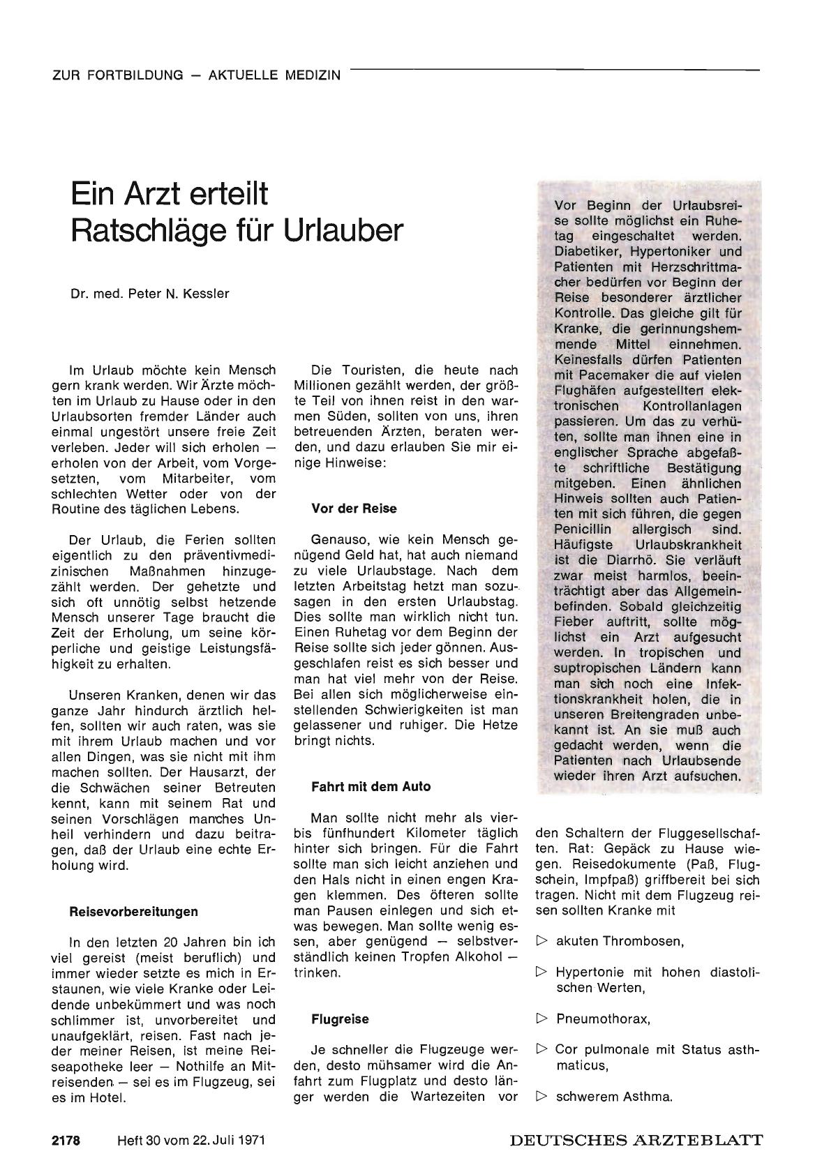 Vorschauseite 1: Ein Arzt erteilt Ratschläge für Urlauber