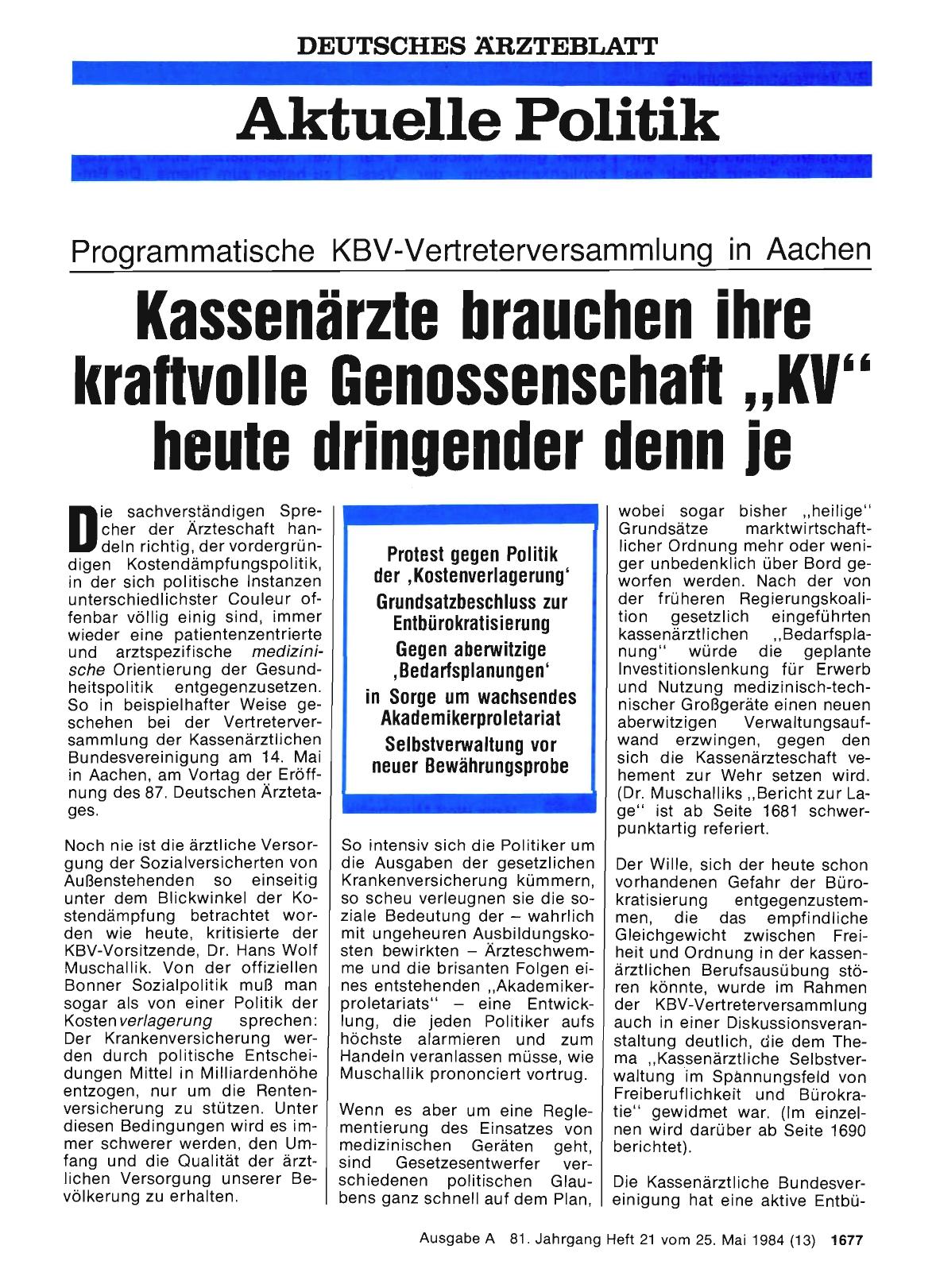 Vorschauseite 1: Programmatische KBV-Vertreterversammlung in Aachen: Kassenärzte brauchen ihre kraftvolle Genossenschaft „KV“ heute dringender denn je
