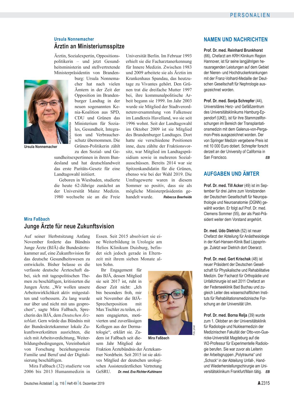 Vorschauseite 1: Ursula Nonnemacher: Ärztin an Ministeriumsspitze
