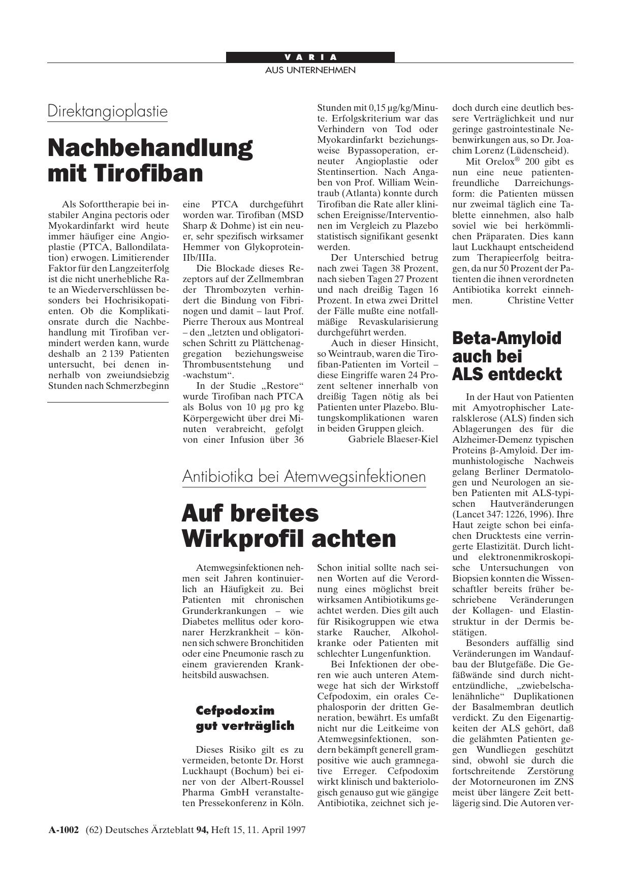 Vorschauseite 1: Direktangioplastie: Nachbehandlung mit Tirofiban