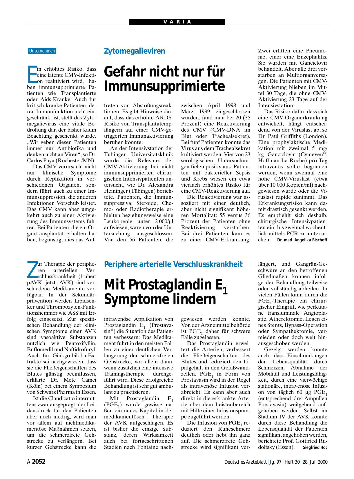 Vorschauseite 1: Periphere arterielle Verschlusskrankheit: Mit Prostaglandin E1 Symptome lindern
