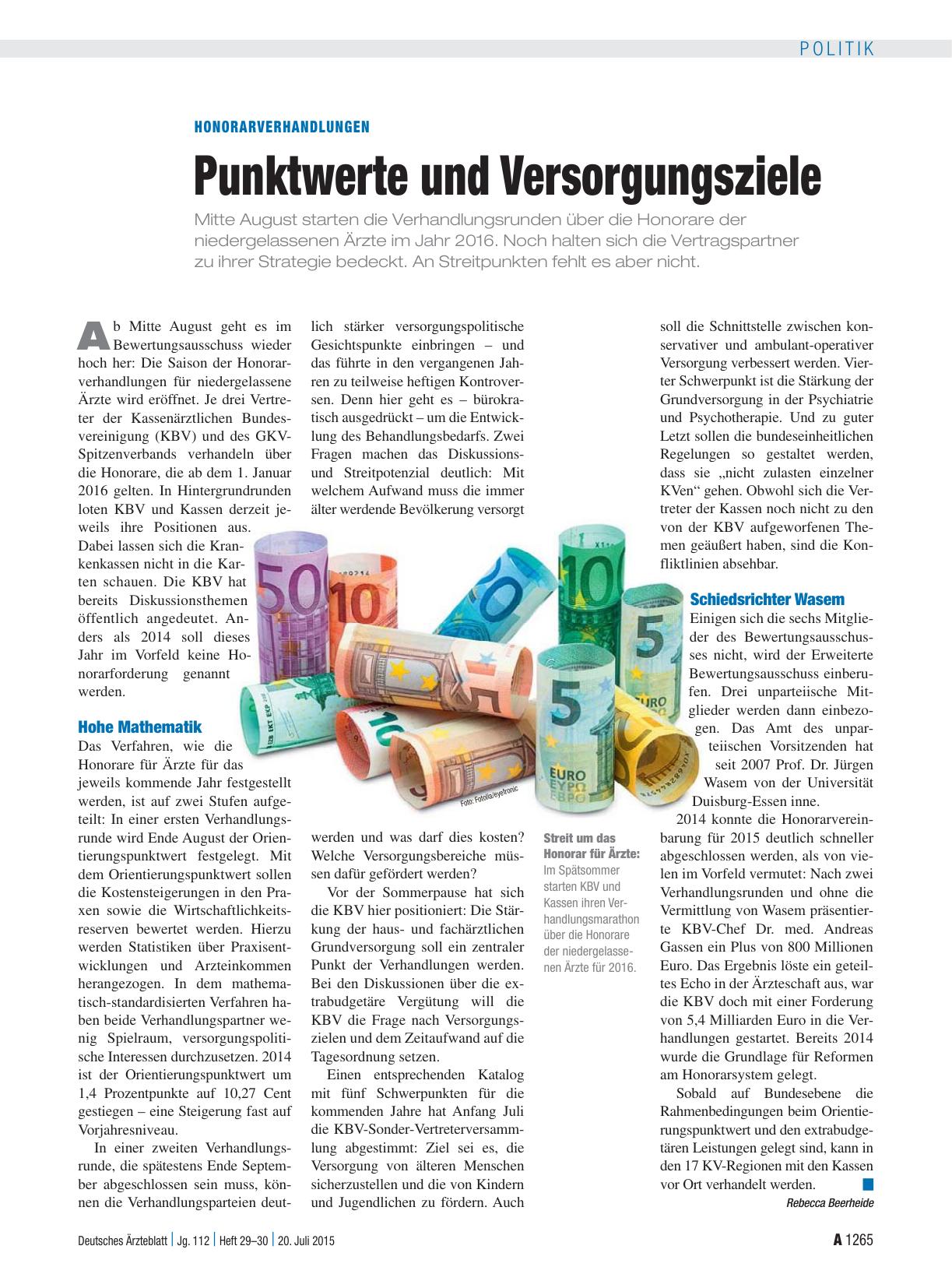 Vorschauseite 1: Honorarverhandlungen: Punktwerte und Versorgungsziele