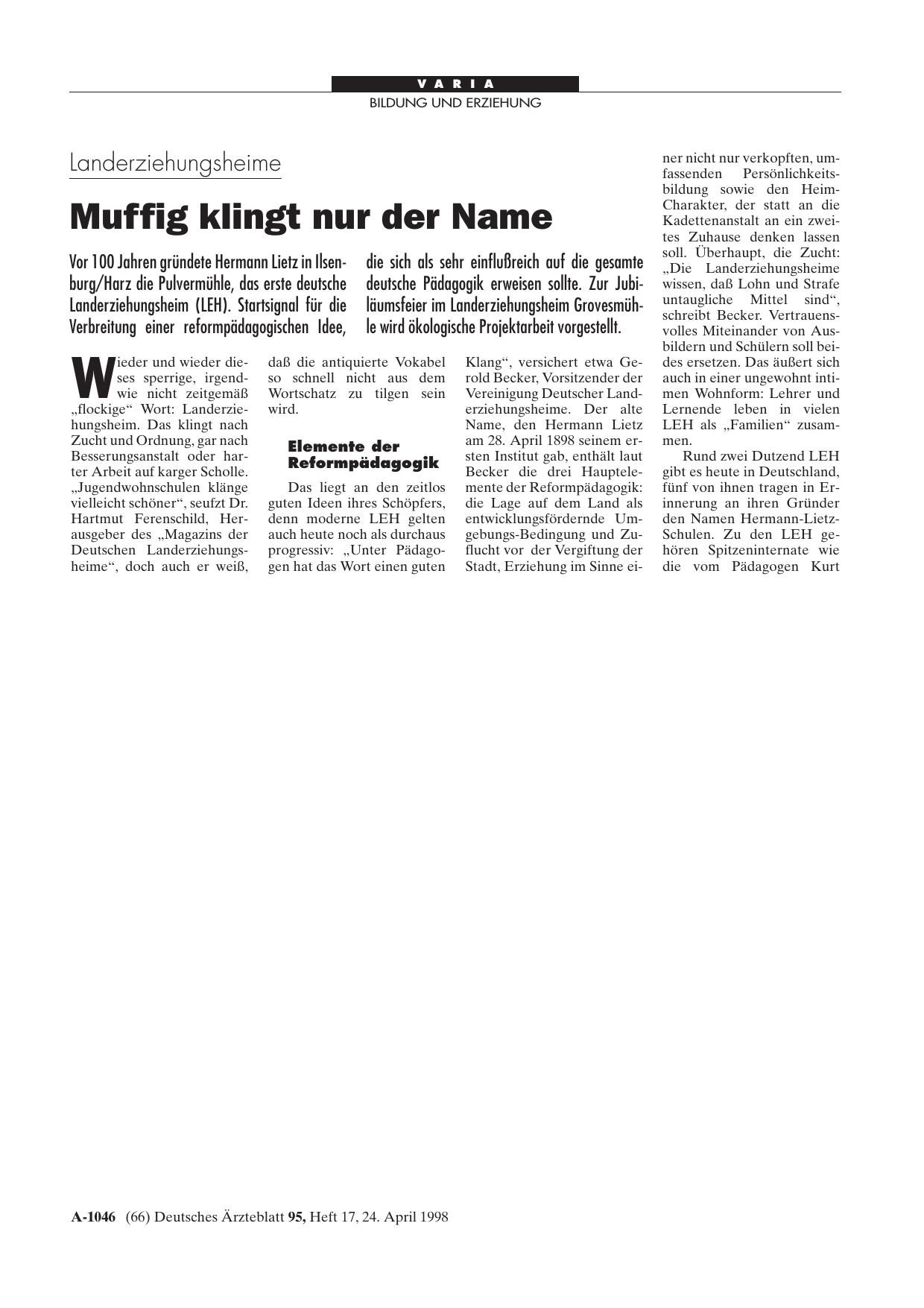 Vorschauseite 1: Landerziehungsheime: Muffig klingt nur der Name
